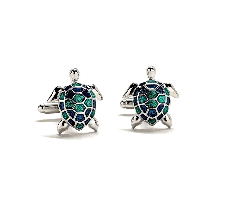 Sea Turtle Cufflinks Tropical Turtle 3D Ocean Silver