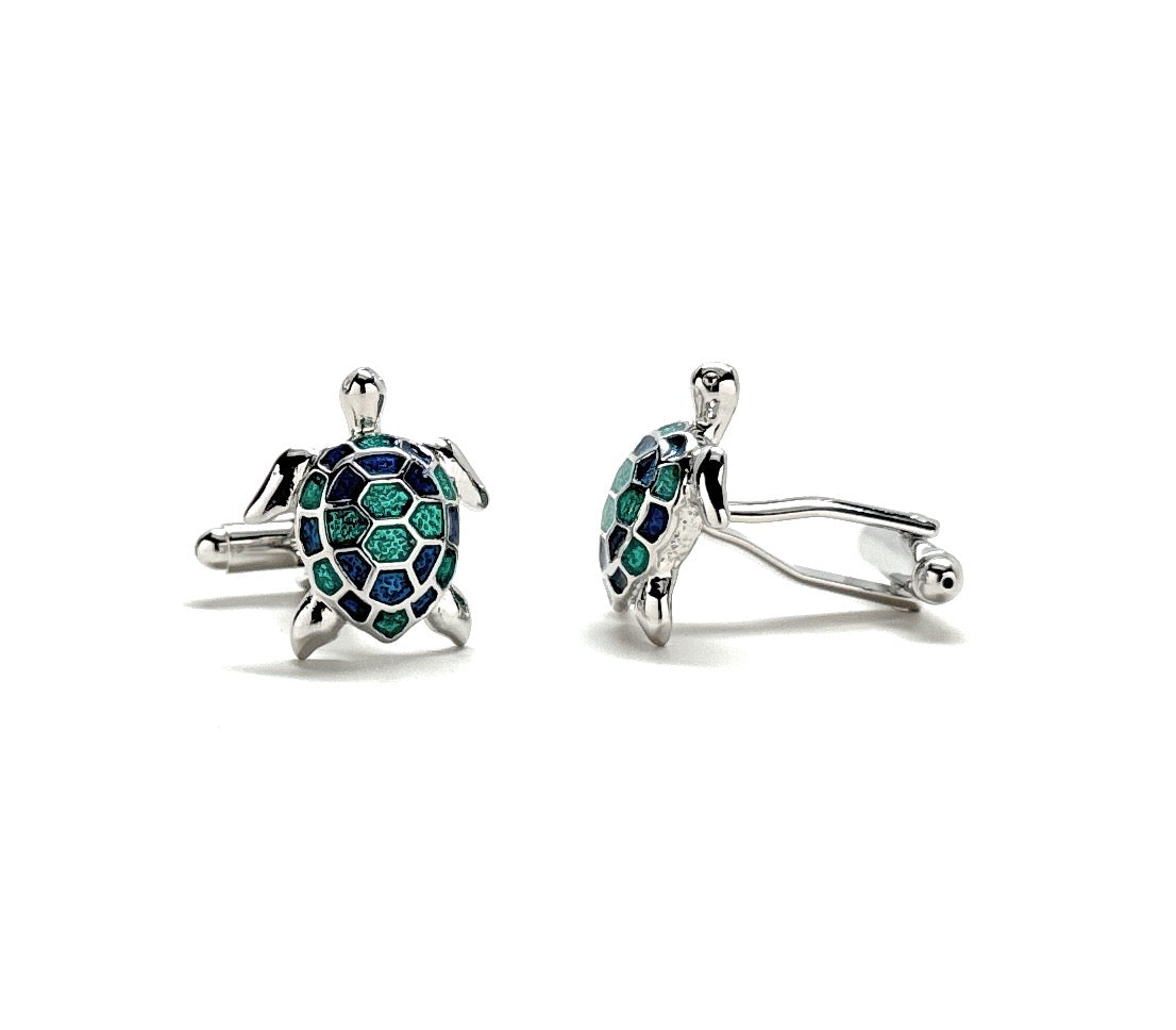 Sea Turtle Cufflinks Tropical Turtle 3D Ocean Silver