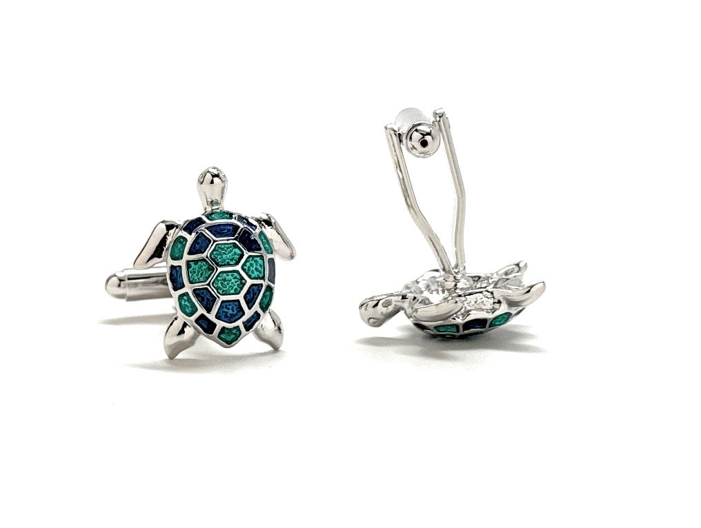 Sea Turtle Cufflinks Tropical Turtle 3D Ocean Silver