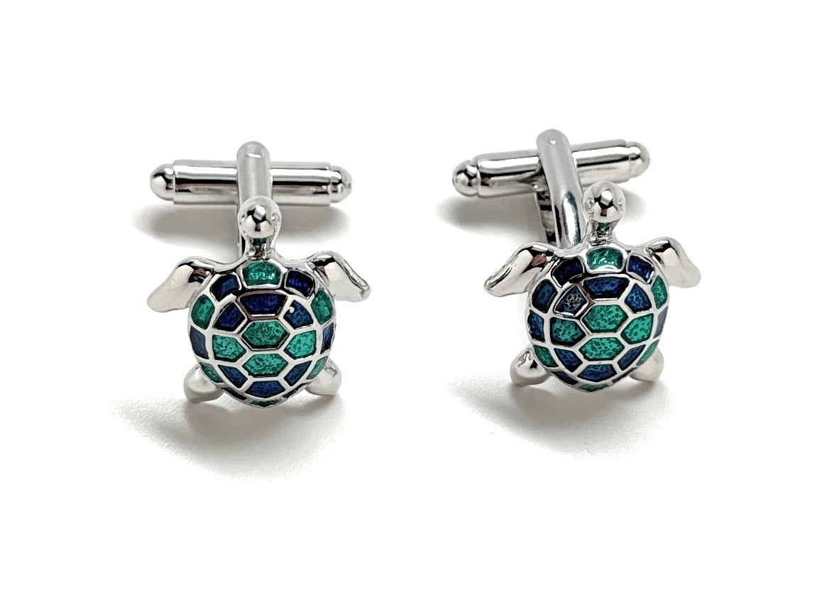 Sea Turtle Cufflinks Tropical Turtle 3D Ocean Silver