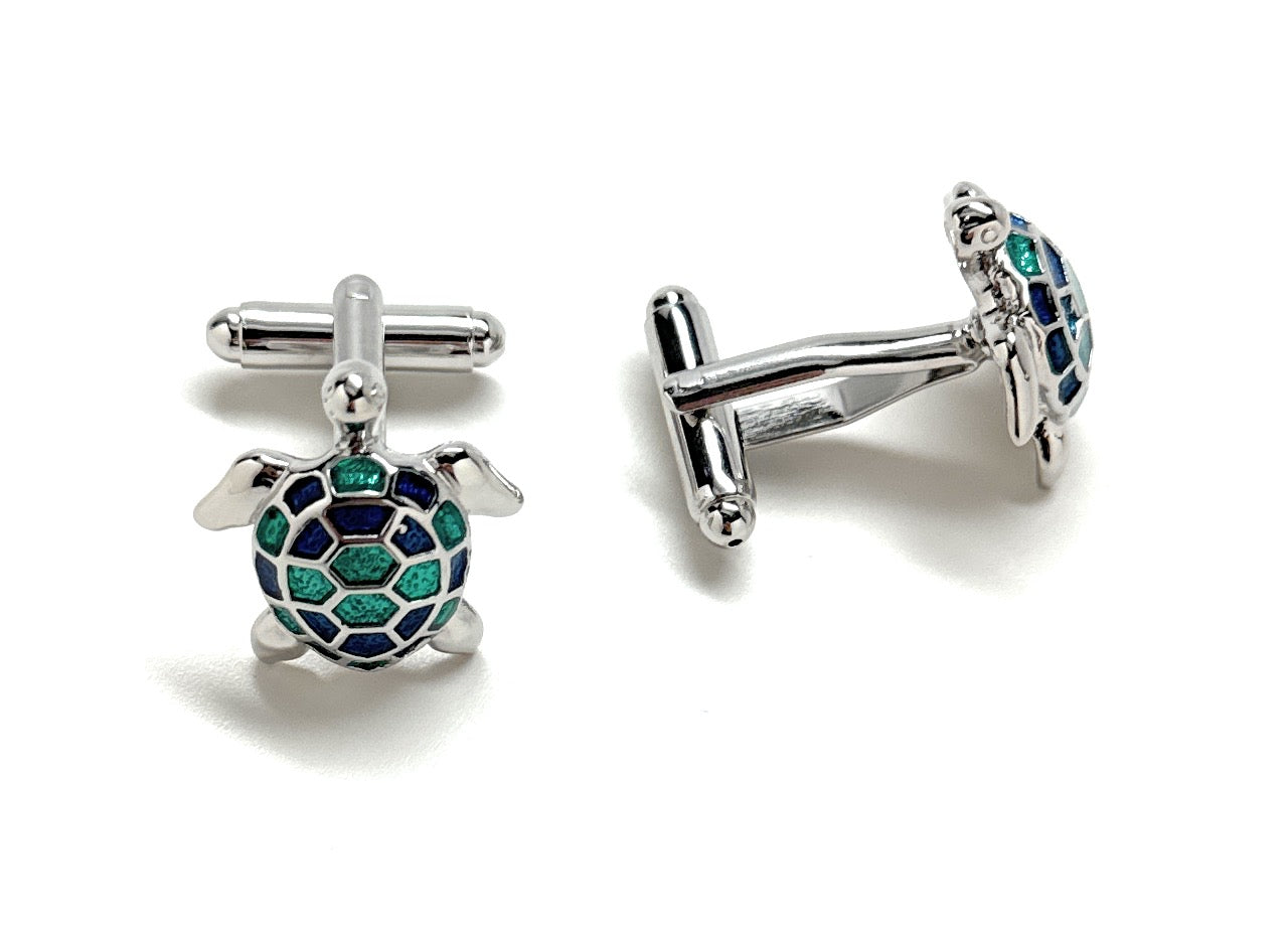 Sea Turtle Cufflinks Tropical Turtle 3D Ocean Silver