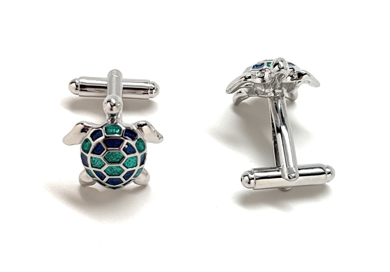 Sea Turtle Cufflinks Tropical Turtle 3D Ocean Silver