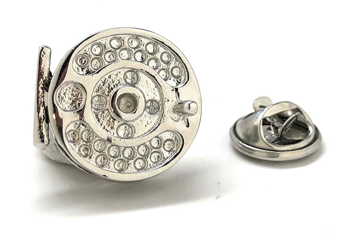 Fly Fishing Reel Lapel Pin - Trout River Fishing Enamel Pin | Perfect Gift for Dad