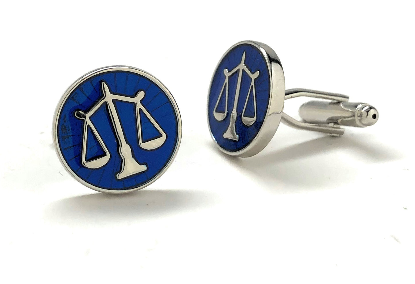 Scales of Justice Cufflinks Blue Enamel Silver Platted Attorney Gift Lawyer Gift Judge Lawyer Svg Cuffs Links Justice Scales
