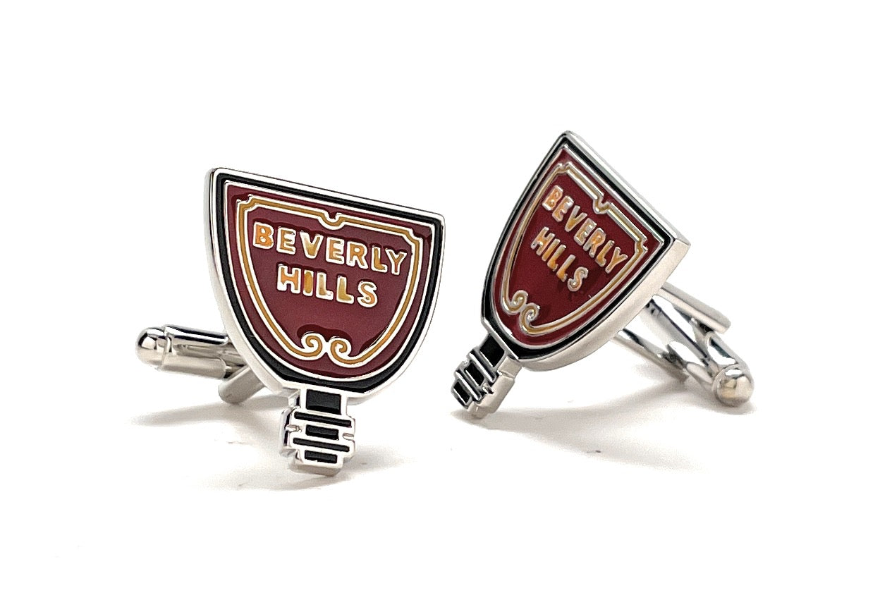 Beverly Hills Street Sign Cufflinks Brown and Yellow Enamel Design Cuff Links Movie Star Cosplay Cufflinks