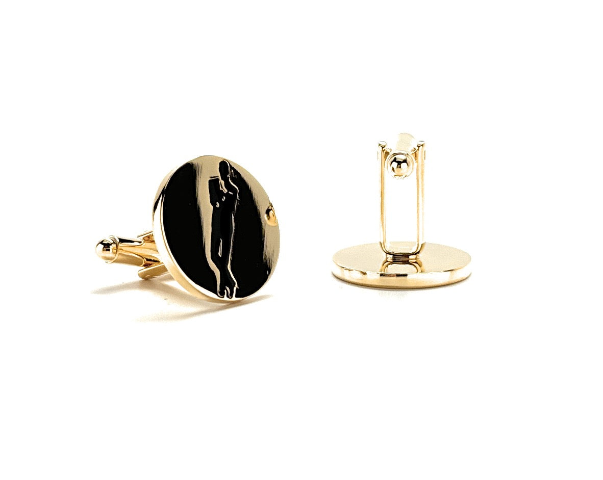 James Bond Cufflinks Famous Movie Poster Pose Cuff Links Super Spy Collection Royal Gold Platted Black Enamel Emboss Design with Gift Box