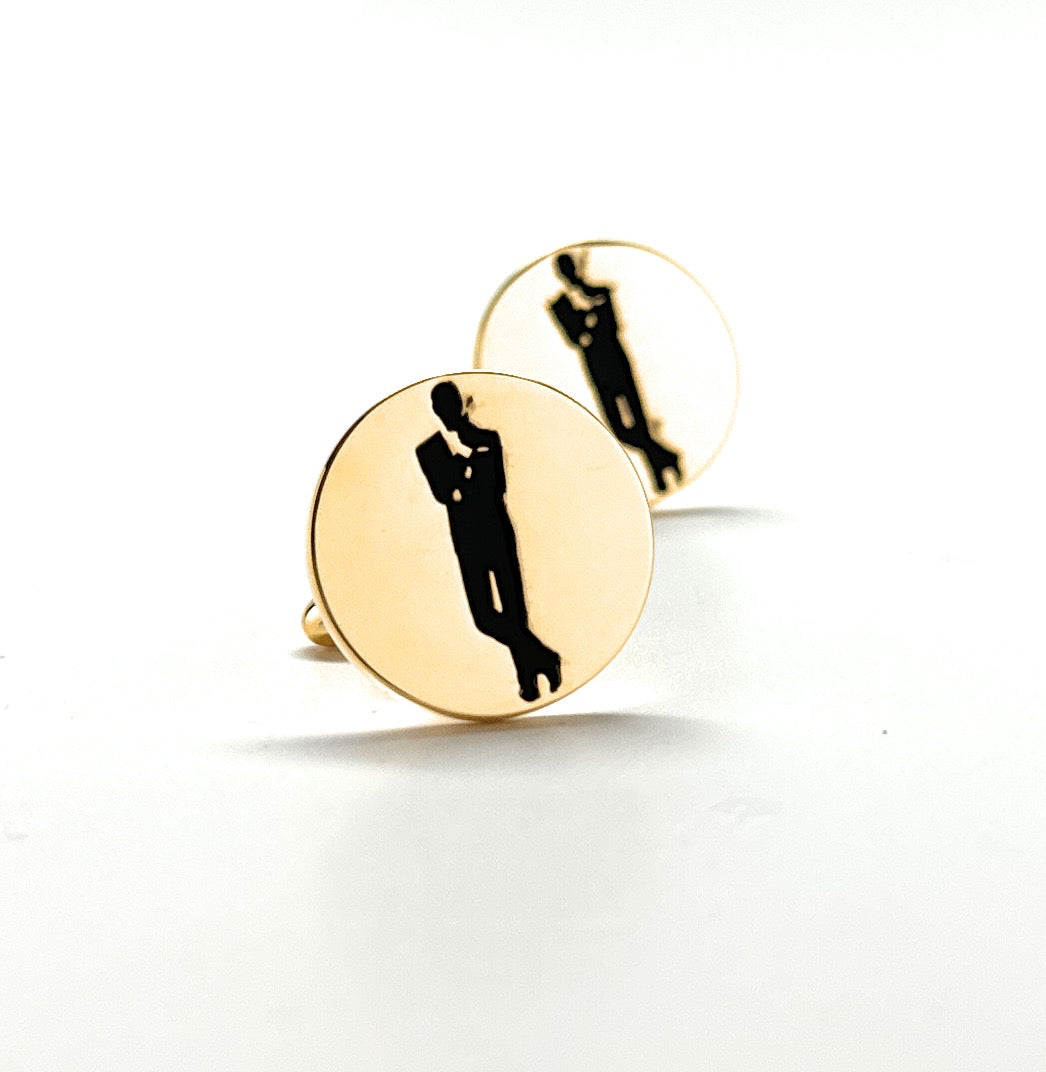 James Bond Cufflinks Famous Movie Poster Pose Cuff Links Super Spy Collection Royal Gold Platted Black Enamel Emboss Design with Gift Box