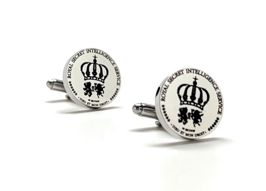 James Bond MI6 Cufflinks Mens Cuff Link Secret Intelligence Service Super Spy Collection Royal Silver Toned Crest Comes with Gift Box