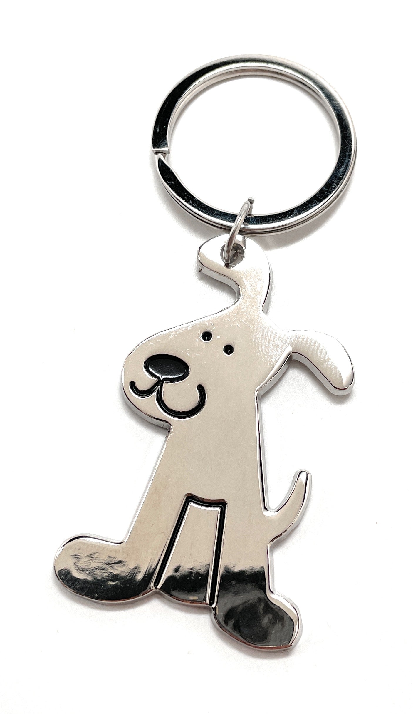 Dog Keychain Solid Silver with Black Enamel Charm Puppy Key Chain with Key Ring Dog Lover Gift Dog Gift