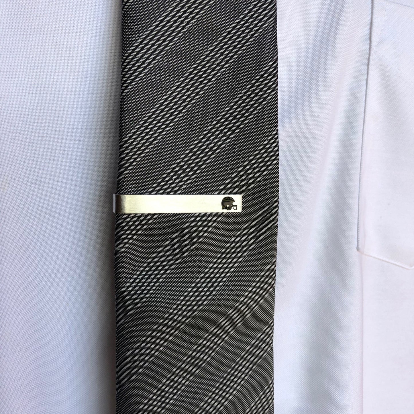 Football Tie Bar Gift for Men Silver Tie Clip Black Embossed Football Helmet The Grid Iron Football gift Football Player Gift Football Dad