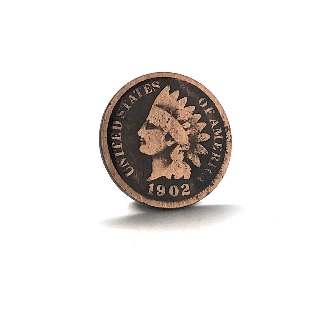 Indian Head Penny Coin Lapel Pin Old Wild West Coin Authentic from 1859 to 1909