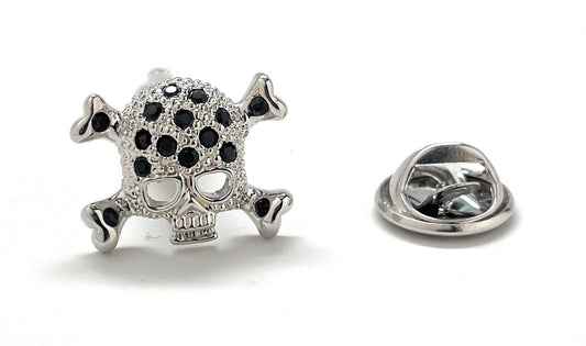 Captain Black Beard Lapel Pin Silver Rhodium Platting with Blue Crystals Enamel Pin