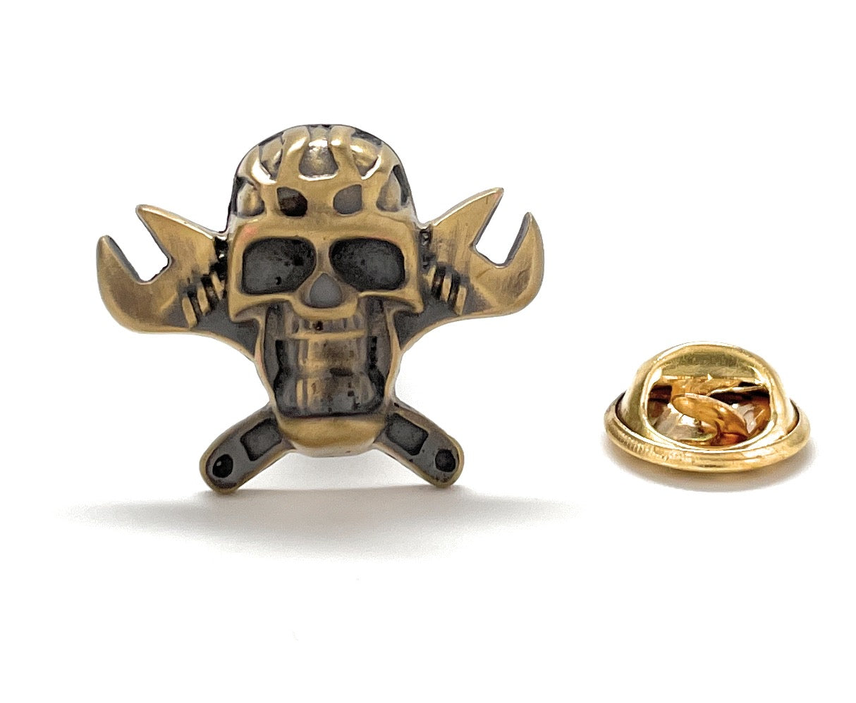 Grease Head Lapel Pin Mechanic Junkie Skull and Bones Enamel Pin
