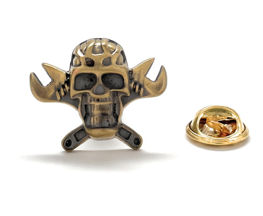 Grease Head Lapel Pin Mechanic Junkie Skull and Bones Enamel Pin