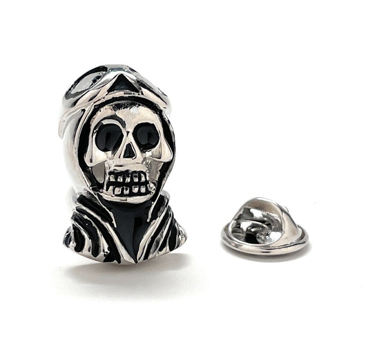 Ghost Pilot lapel pin in silver with black enamel, inspired by WWII aviation history. Rhodium-plated with butterfly clasp.