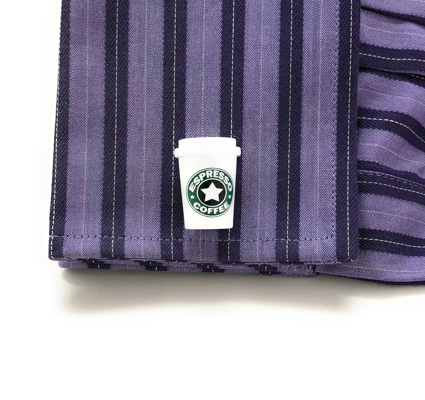 Striped fabric with a Starbucks logo on a white background