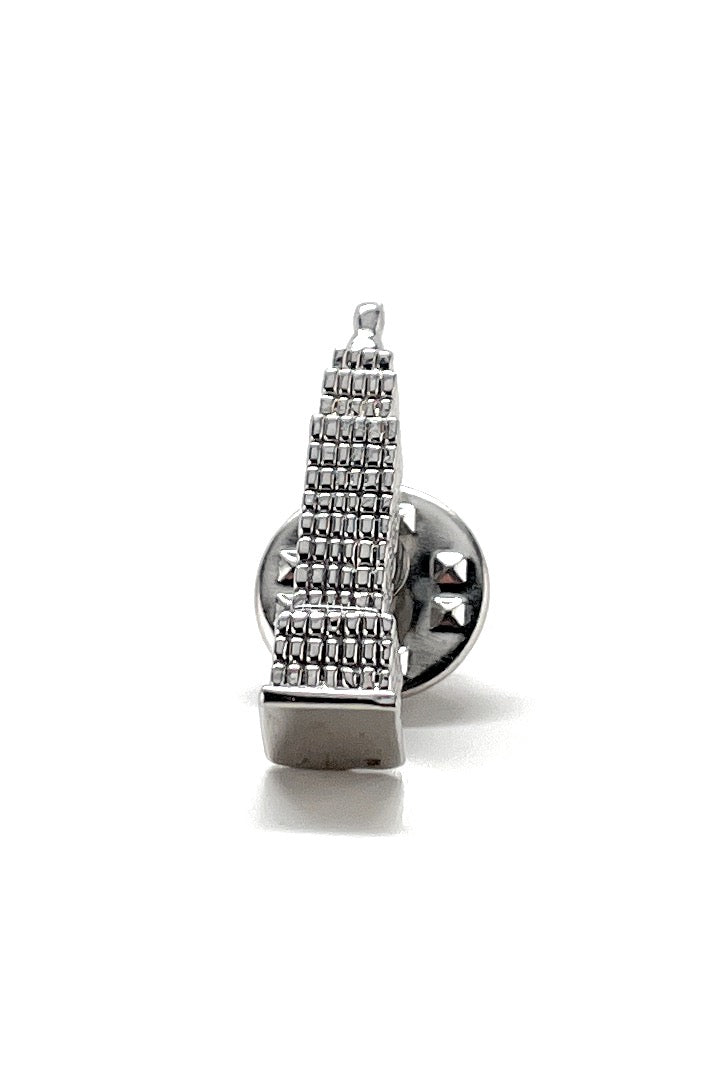Silver Empire State Building lapel pin with detailed skyscraper design – iconic New York City souvenir and fashion accessory by JayPins