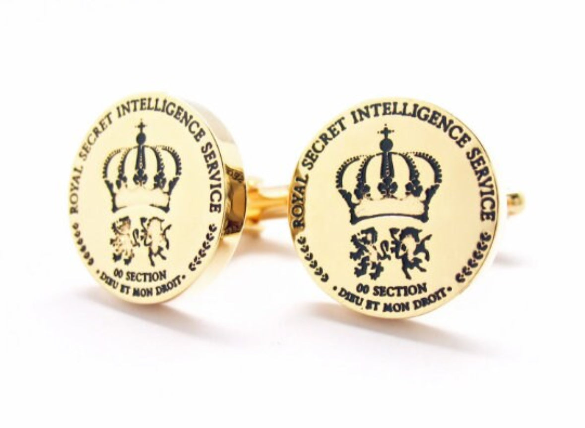James Bond MI6 Cufflinks Mens Cuff Link Secret Intelligence Service Super Spy Collection Royal Gold Toned Crest Comes with Gift Box