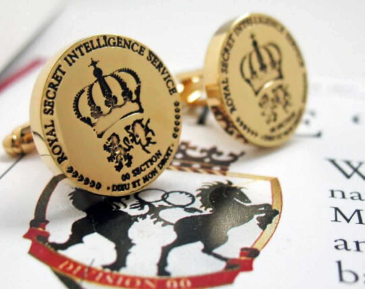 James Bond MI6 Cufflinks Mens Cuff Link Secret Intelligence Service Super Spy Collection Royal Gold Toned Crest Comes with Gift Box