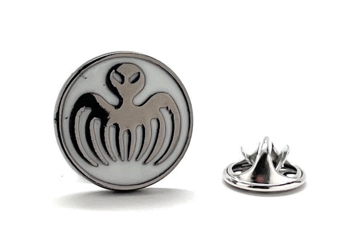 Supervillain Pin James Bond Enamel Pin Spectre White Enamel Gunmetal Finish Tie Tack Octopus Pin