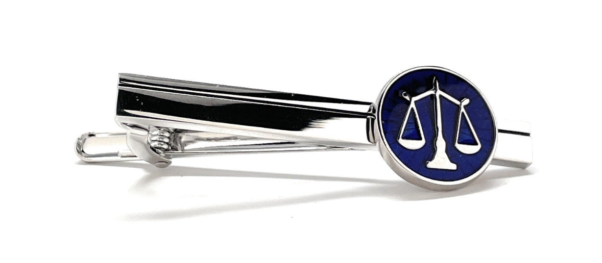 1 Scale of Justice Tie Clip Lawyer Enamel Court of Law Attorney Judge Tie Bar Law Student Blue Enamel Silver Trim Pro
