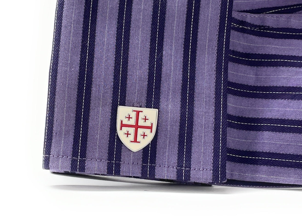 5 Crosses Cufflinks Crusaders Shield Cufflinks Jerusalem Cross Cuffs White and Red Enamel Design Silver Tone 3D Five-Fold Cross Cuff Links