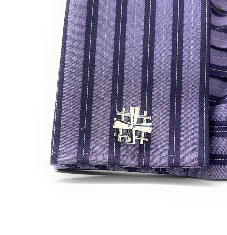Silver Jerusalem Cross Cufflinks with Bullet Back Closure