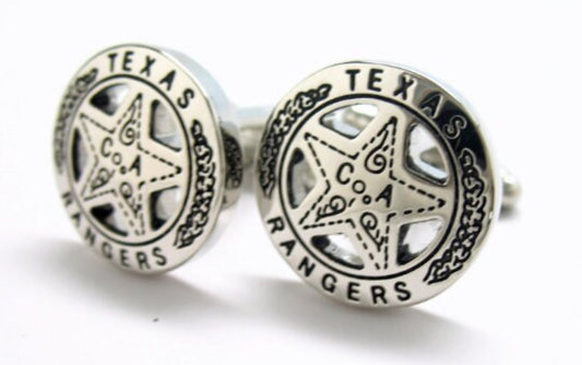 Texas Ranger Cufflinks Law Enforcement Badge Silver Black Enamel Cuff Links State Police Big Lone Star State Detective Texas Ranger Gift