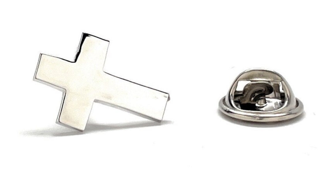 Christian Cross Lapel Pin Holy Father Cut Out Design Enamel Pin Silver Cross Tone 3D Cross Pin Tie Tack Lanyard Pins