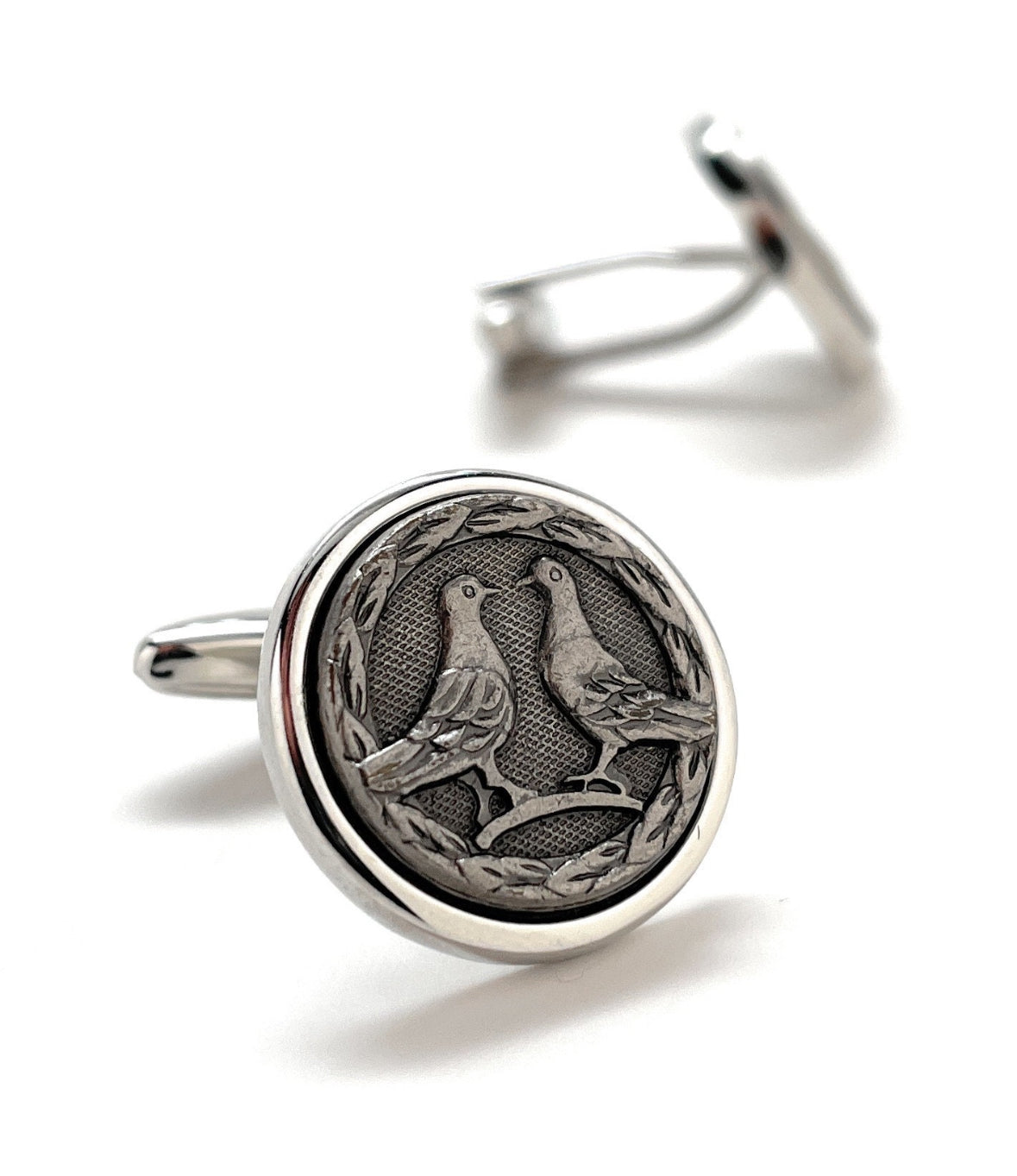 Doves Cufflinks Silver Trim Pewter Embossed Design Love Birds Birds of Peace Cuff Links