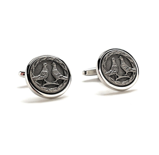 Doves Cufflinks Silver Trim Pewter Embossed Design Love Birds Birds of Peace Cuff Links
