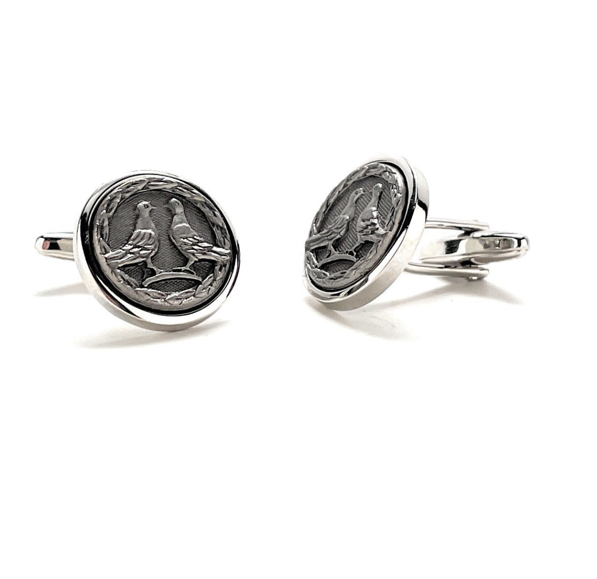 Doves Cufflinks Silver Trim Pewter Embossed Design Love Birds Birds of Peace Cuff Links