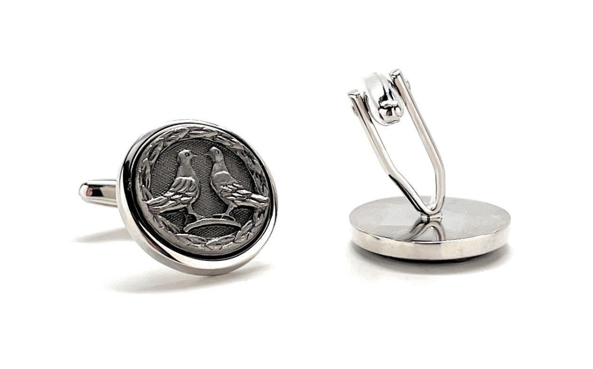 Doves Cufflinks Silver Trim Pewter Embossed Design Love Birds Birds of Peace Cuff Links