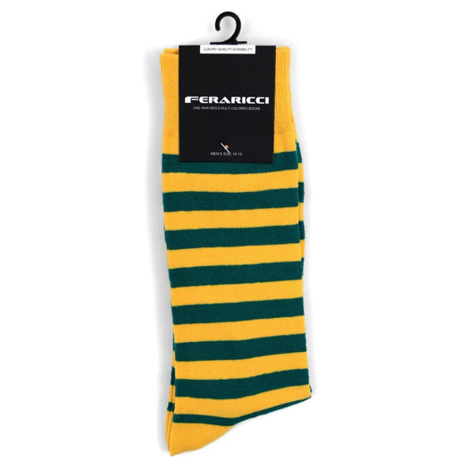 Men's College Ivy League Socks Striped Green and Yellow Socks