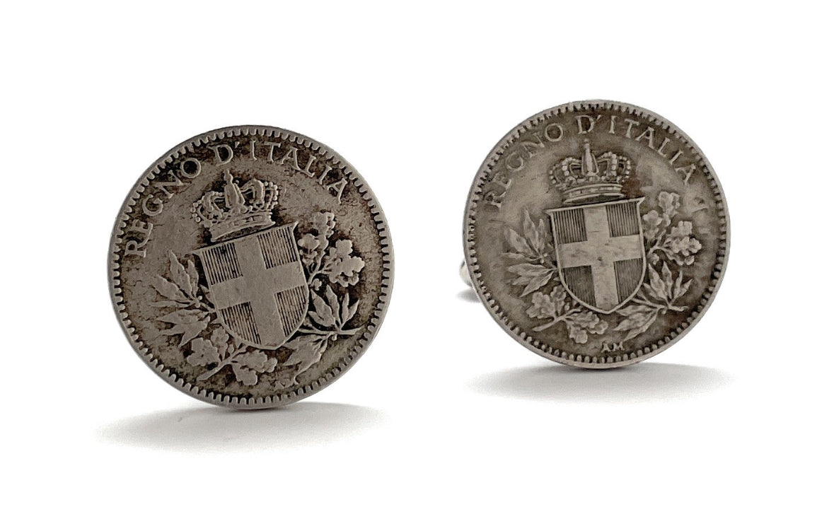 Rare Italy Coin Cufflinks Authentic 20 Centesimi Marcos 1918-1920 Villa Italy Tie Tack Lapel Pin Italia Rome Italian Coin Naples Venice Rome
