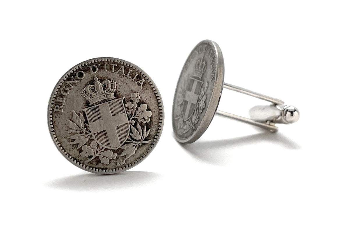Rare Italy Coin Cufflinks Authentic 20 Centesimi Marcos 1918-1920 Villa Italy Tie Tack Lapel Pin Italia Rome Italian Coin Naples Venice Rome