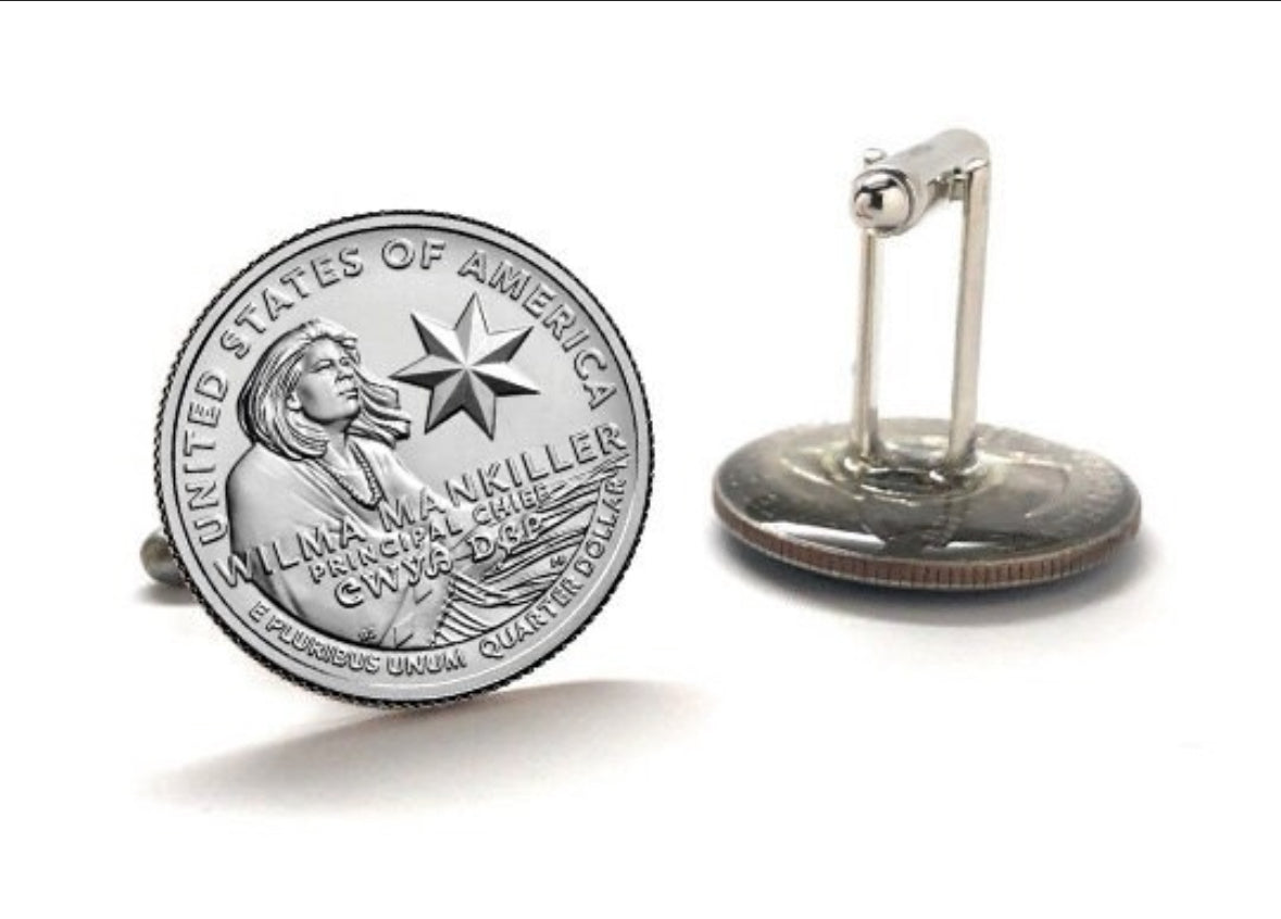Wilma Mankiller Quarter Coin Cufflinks American Women Quarters Uncirculated U.S. Quarter 2022 Cuff Links Enamel Backing Cufflinks