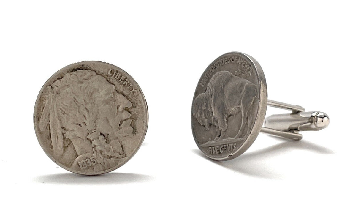 Buffalo Nickels Cufflinks Indian Head Nickel and Bison Nickel From the Old West Cuff Links with Readable Dates