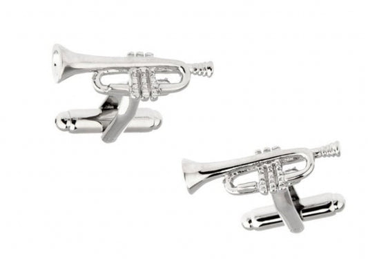 Trumpet Cufflinks Silver 3D Design Music Band Musician Gift
