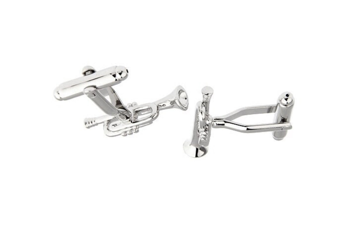 Trumpet Cufflinks Silver 3D Design Music Band Musician Gift