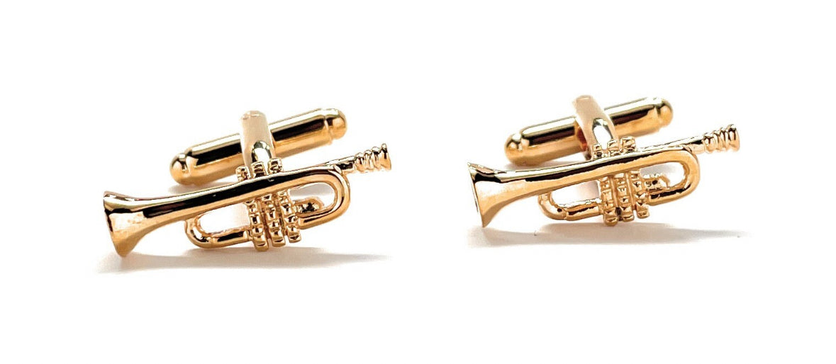 Trumpet Cufflinks Gold 3D Design Music Band Musician