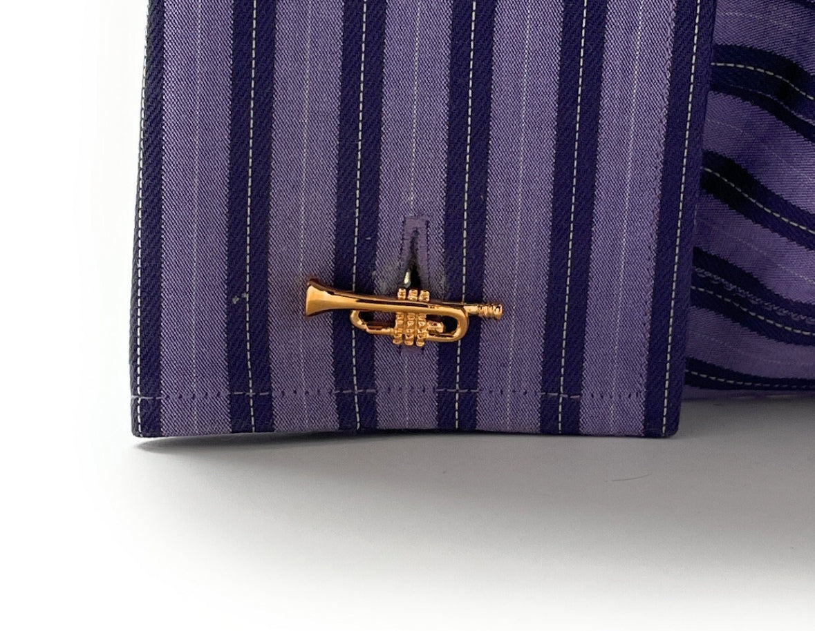 Trumpet Cufflinks Gold 3D Design Music Band Musician