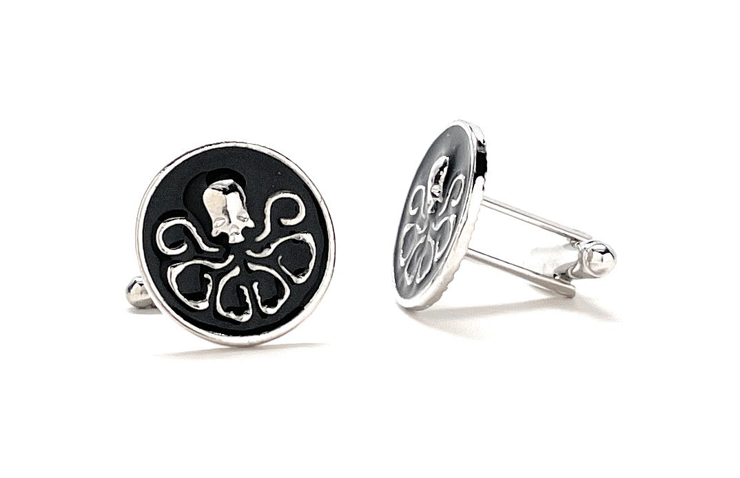 Hydra Logo Cufflinks – Black and Silver Marvel-Inspired Accessories for Men