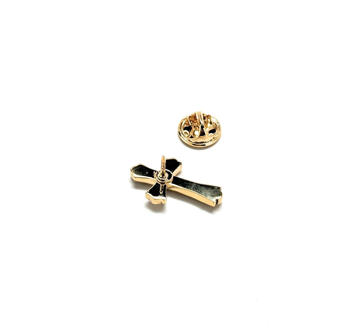 Gold cross-shaped earring on a white background
