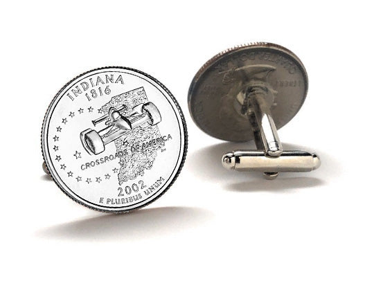 Indiana State Quarter Coin Cufflinks Uncirculated U.S. Quarter 2002 Cuff Links Enamel Backing Cufflinks