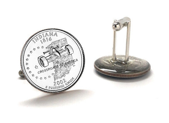 Indiana State Quarter Coin Cufflinks Uncirculated U.S. Quarter 2002 Cuff Links Enamel Backing Cufflinks