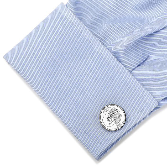 Indiana State Quarter Coin Cufflinks Uncirculated U.S. Quarter 2002 Cuff Links Enamel Backing Cufflinks