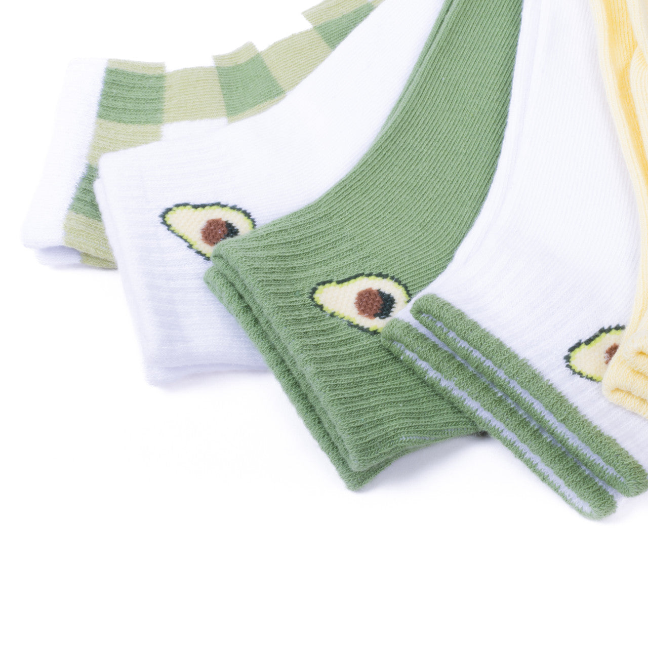 Women's Low Cut Socks Six Pairs Avocado Embroidered Design Mom Gift Assorted Green White Yellow Design 6 Pre Pack Ribbed Socks Ladies Socks