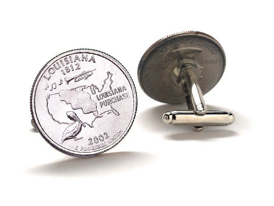 Louisiana State Quarter Coin Cufflinks Uncirculated U.S. Quarter 2002 Cuff Links Enamel Backing Cufflinks