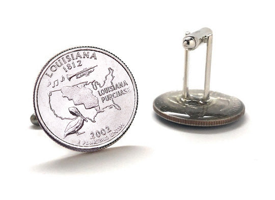 Louisiana State Quarter Coin Cufflinks Uncirculated U.S. Quarter 2002 Cuff Links Enamel Backing Cufflinks